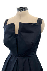 Prettiest 1950s Marshall Field Black Silk Cocktail Dress w Unusual Bodice Detailing