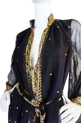 1960s Silk Chiffon & Gold Thread and Sequin Caftan
