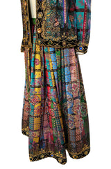 1981 Oscar De La Renta Documented Jewelled Metallic Printed Silk Jacket & Skirt Set