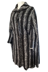 1960s La Mendola Grey Toned Feather Print Dress Cape & Turban Set