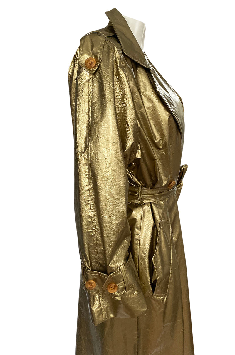 1980s Christian Dior Gold Coated Metallic Oversized Trench Coat
