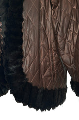 Fabulous 1980s Yves Saint Laurent Oversized Metallic Bronze Quilted & Fur Trimmed Jacket