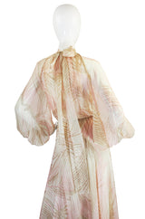 S/S 1974 Christian Dior by Marc Bohan Haute Couture Palm Print Silk Plunge Dress