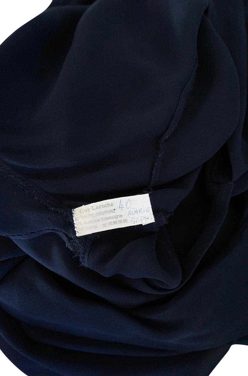 c1968 Guy Laroche Haute Couture Navy Silk Dress Ensemble