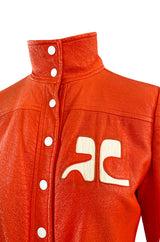 Iconic 1960s Andres Courreges Vivid Orange  & White Vinyl Coat or Dress w Original Belt