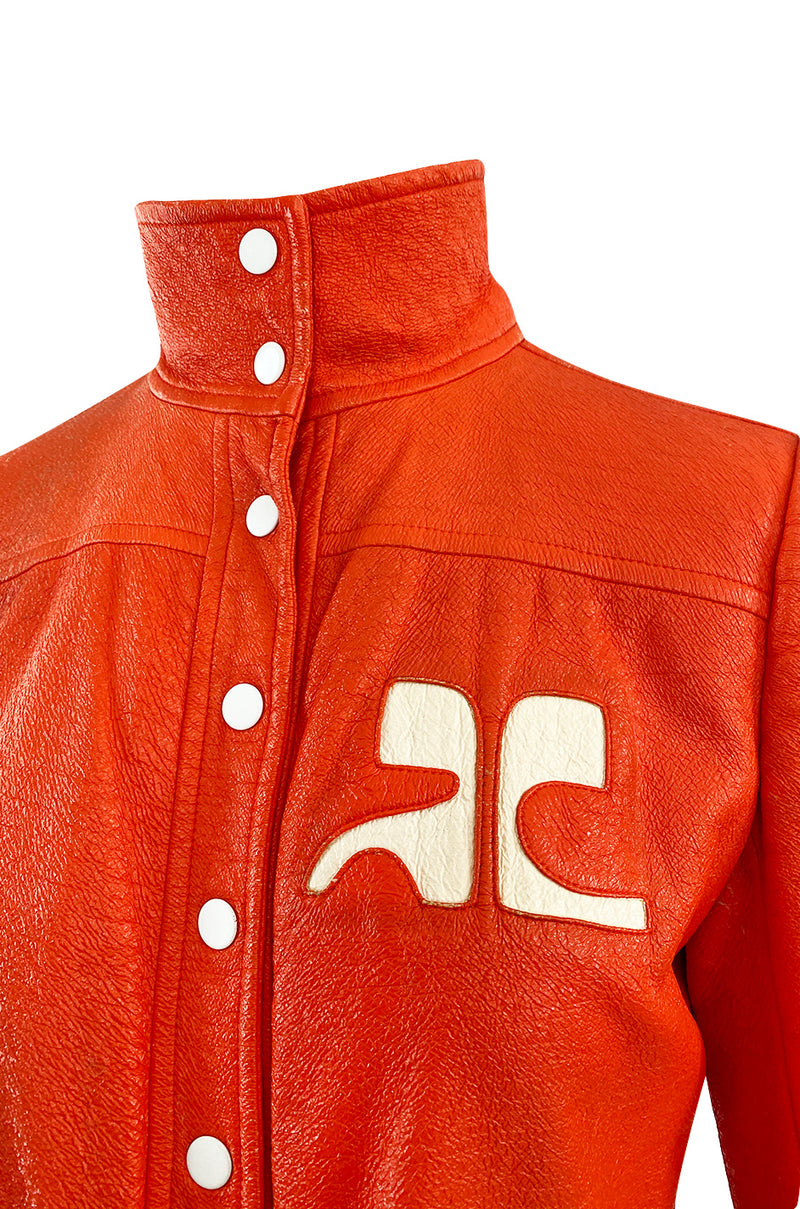 Iconic 1960s Andres Courreges Vivid Orange  & White Vinyl Coat or Dress w Original Belt