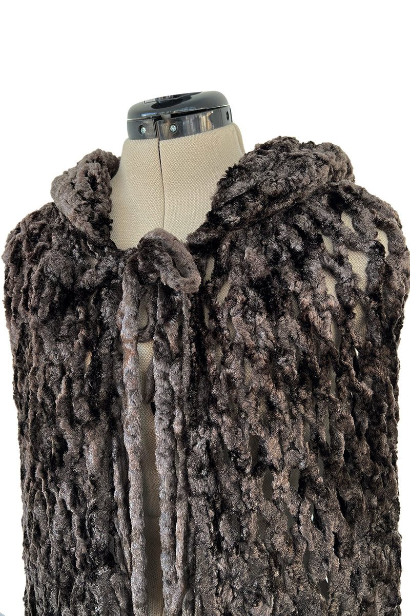 Beautiful Fall 1973 Yves Saint Laurent Soft Brown Fringed Chenille Knit Cape w Hood