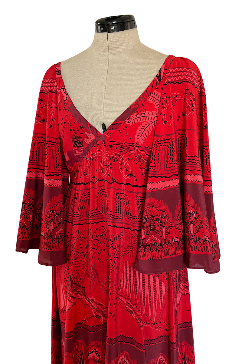 Spring 2017 Valentino by PierPaolo Piccioli Red Silk Dress w Zandra Rhodes Print