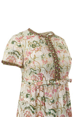 1960s Nat Kaplan Silk Brocade Midi Dress w Elaborate Crystal Detailing