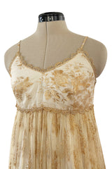 Prettiest 1977 Bill Gibb Couture Embroidered Gold Thread Net Dress w Long Jacket