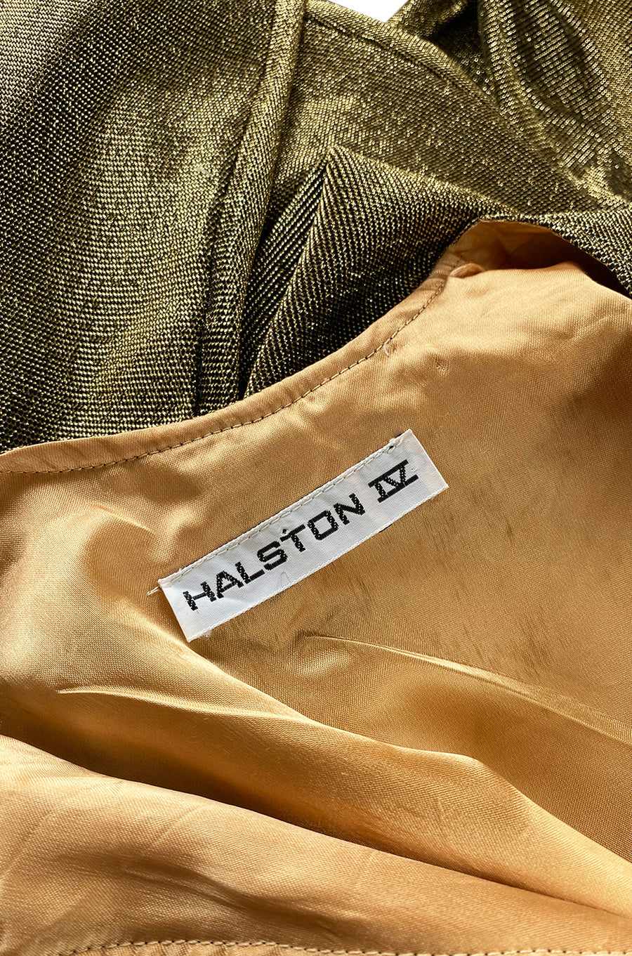 slim fit dress slacks Iconic 1970s Halston Long Metallic Gold Lame Lurex Caftan Dress – Shrimpton  Couture main image 1
