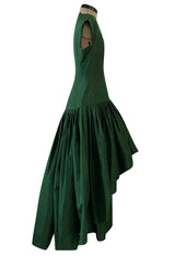 Rare 1977 Madame Gres Haute Couture Dress & Cape in a Deep Green Silk Taffeta