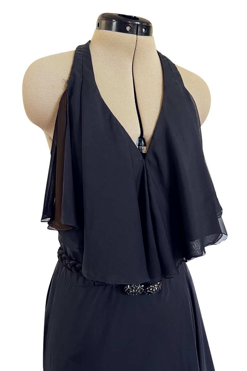 Chic 2000s John Anthony Couture Multi Layer Silk Chiffon Backless Ruffle Plunge Dress