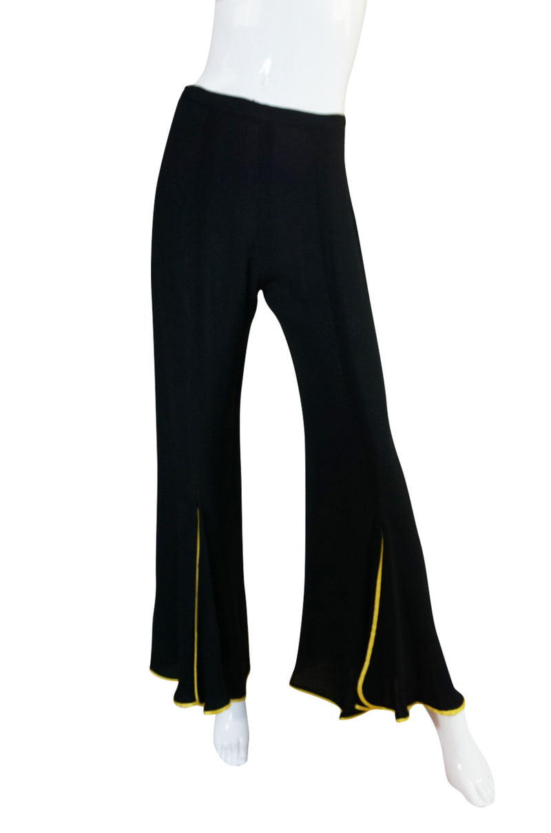 1970s Yellow Trim Ossie Clark Moss Crepe Trouser Suit