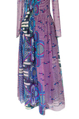 Gorgeous Spring 1972 Pierre Cardin Printed Silk Gazaar Dress w Fine Pleat Detailing