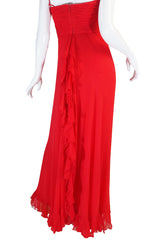 1990s Ruffled Silk Chiffon Oscar De La Renta Gown