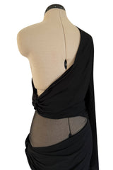 Spectacular Early 2000s John Anthony Couture Black Jersey & Mesh One Sleeve Dress