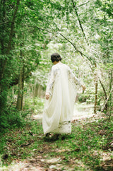1970s Janice Wainwright Cream Embroidered Caftan Dress