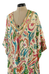 Gorgeous 1960s Lucie Ann Beverly Hills Gold Thread Lame Caftan w Sequin Detailing