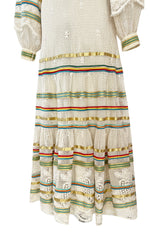 1975 Giorgio Sant' Angelo Hand Crochet Dress w Balloon Sleeves & Metallic Ribbon Detailing