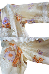 1970s Printed Angel Sleeve Floral Print Cotton Dress