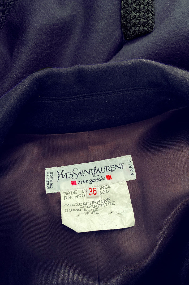Documented Fall 1990 Yves Saint Laurent Cashmere Jacket w Leather Braid Closures