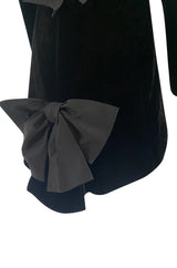Exceptional 1980s Ady Couture Lausanne Black Velvet Dress w Open Back & Bows