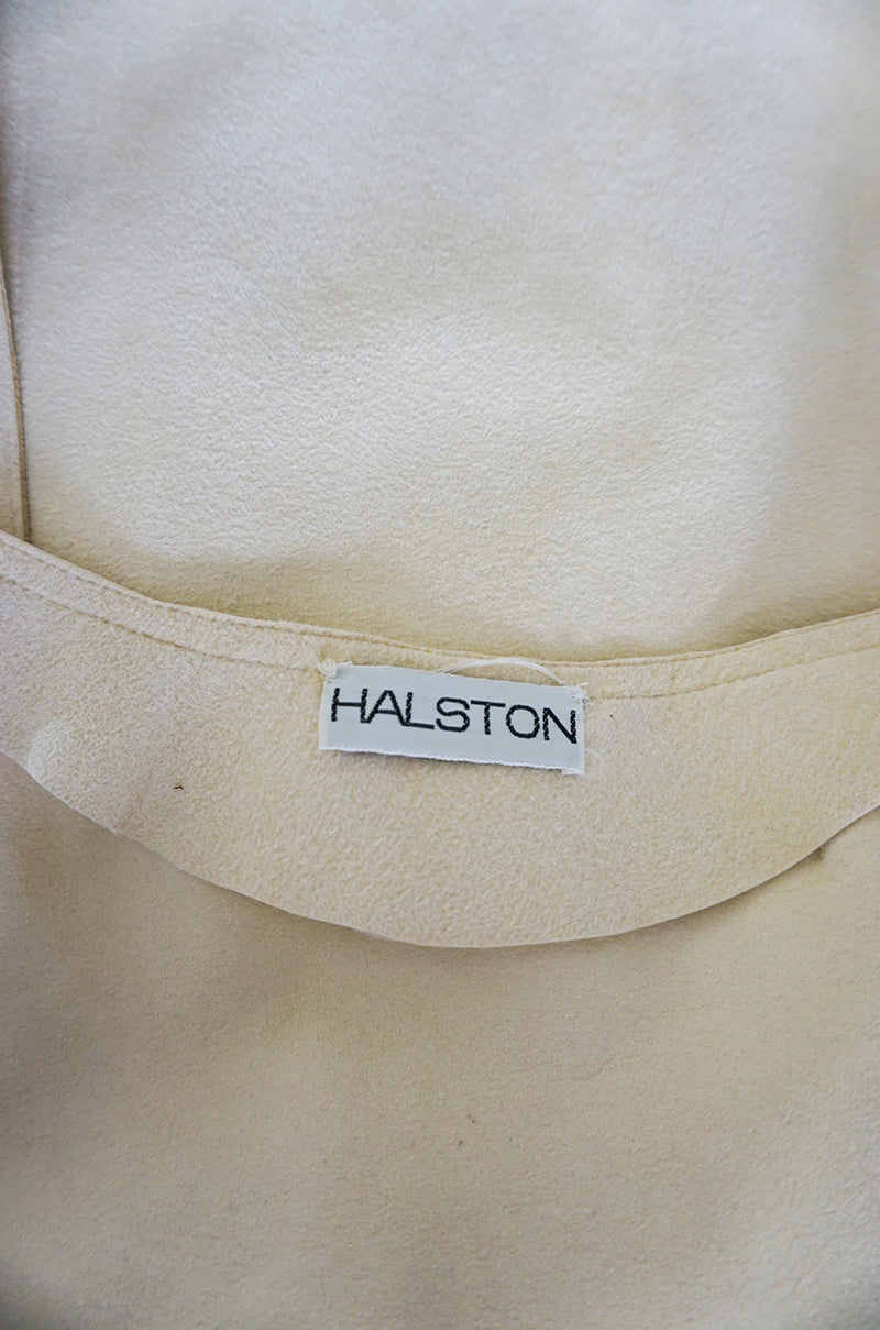 c1972 Halston Ultrasuede Zip Front Dress in Cream