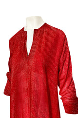 Iconic 1970s Halston Long Metallic Red Lame Lurex Caftan Dress