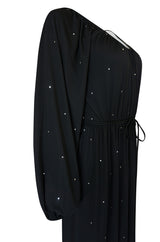 Documented c.1972 Donald Brooks Black Rhinestone Detailed Black Silk Jersey Dress