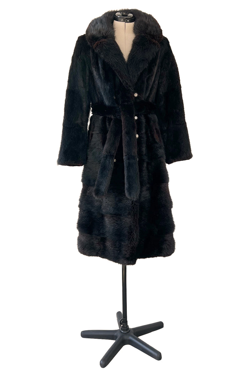 Gorgeous 1970s Christian Dior by Frederic Castet Rich Brown-Black Fur Coat w Tie Belt