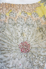 1960s Densely Beaded Malcolm Starr Floral Silk Dress