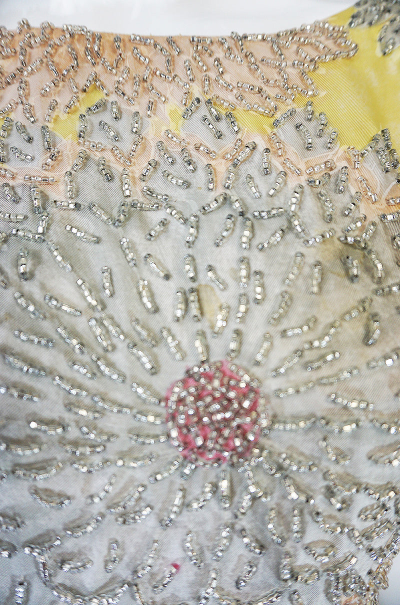 1960s Densely Beaded Malcolm Starr Floral Silk Dress