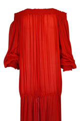 1970s Yves Saint Laurent Red Gauze Multi Length Caftan Dress
