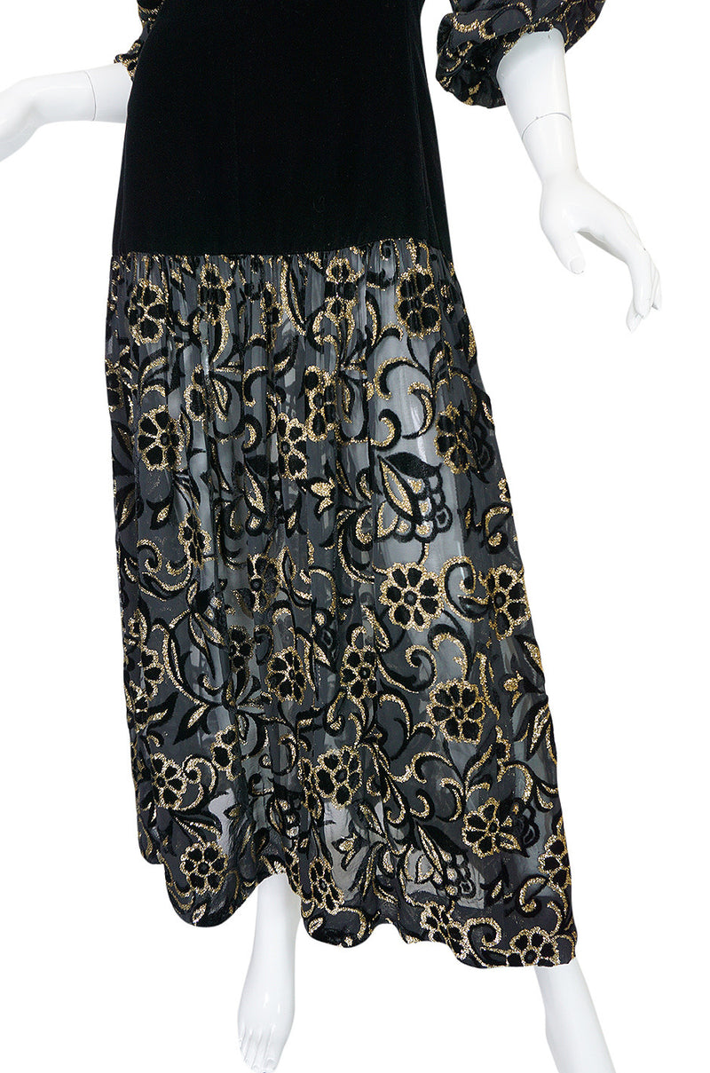 1971 Yves Saint Laurent Gold & Black Velvet Dress