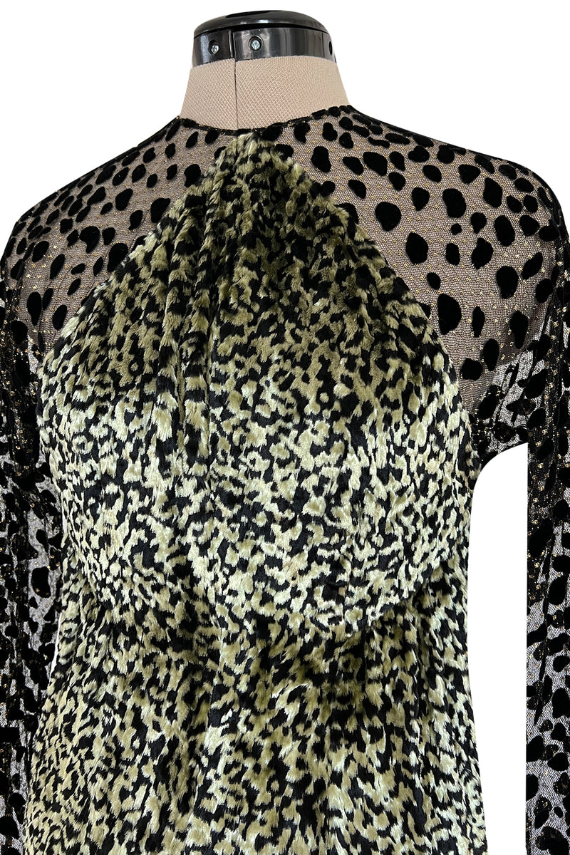 1994 Geoffrey Beene Leopard Print Chenille & Metallic Netting Dress
