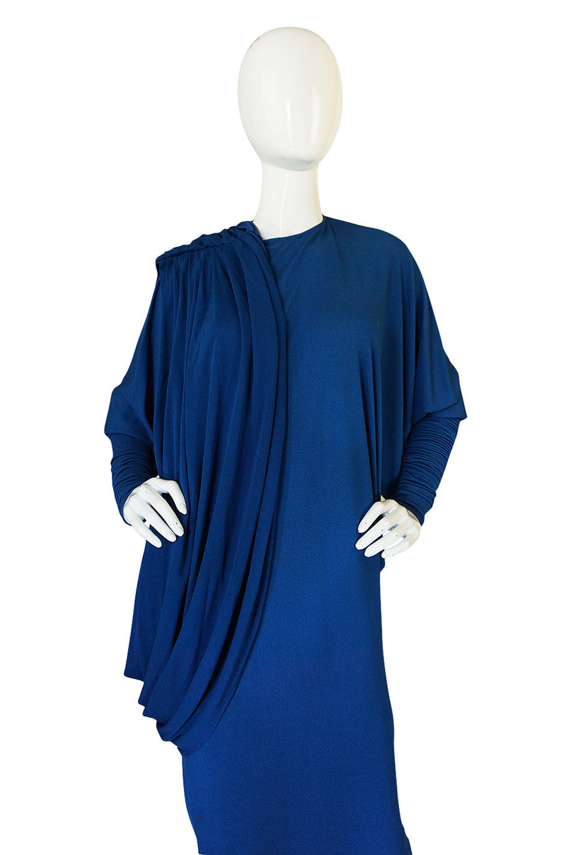 1980s OMO Norma Kamali Jersey Dramatic Sleeved Dress