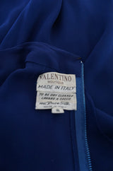 1970s Deep Blue Silk Chiffon Caped Detail Valentino Dress