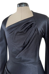 Chic Fall 2009 Christian Dior by John Galliano Black Silk Satin Dress w Asymmetrical Neckline