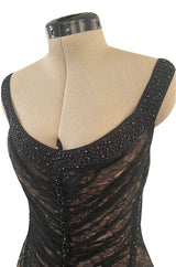 Original Fall 1997 Herve Leger Couture Lace & Bead Bandage Fitted Black Dress w Wide Straps