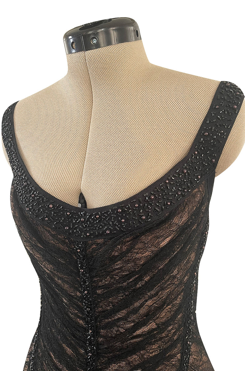 Original Fall 1997 Herve Leger Couture Lace & Bead Bandage Fitted Blac Shrimpton Couture Original Fall 1997 Herve Leger Couture Lace & Bead Bandage Fitted Blac Shrimpton Couture