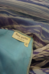 1974 Thea Porter Couture Documented 'Wave' Print Silk Chiffon Backless Dress