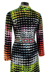 Amazing 1970s Unlabeled Valentina Inc. Rainbow Colored Elaborate Sequin & Bead Detailed Dress