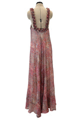 Magical c.1958 Madame Gres Haute Couture Printed Silk Chiffon Dress & Hooded Cape Piece