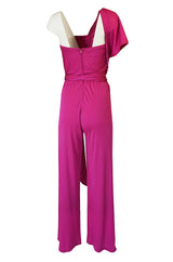 1970s Scott Barrie Multi Wrap Bodice Pink Silk Jersey Jumpsuit