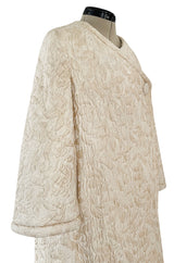 Gorgeous Fall 1965 Nina Ricci Haute Couture Ivory Silk  Brocade Coat w Soft Sheepskin Lining