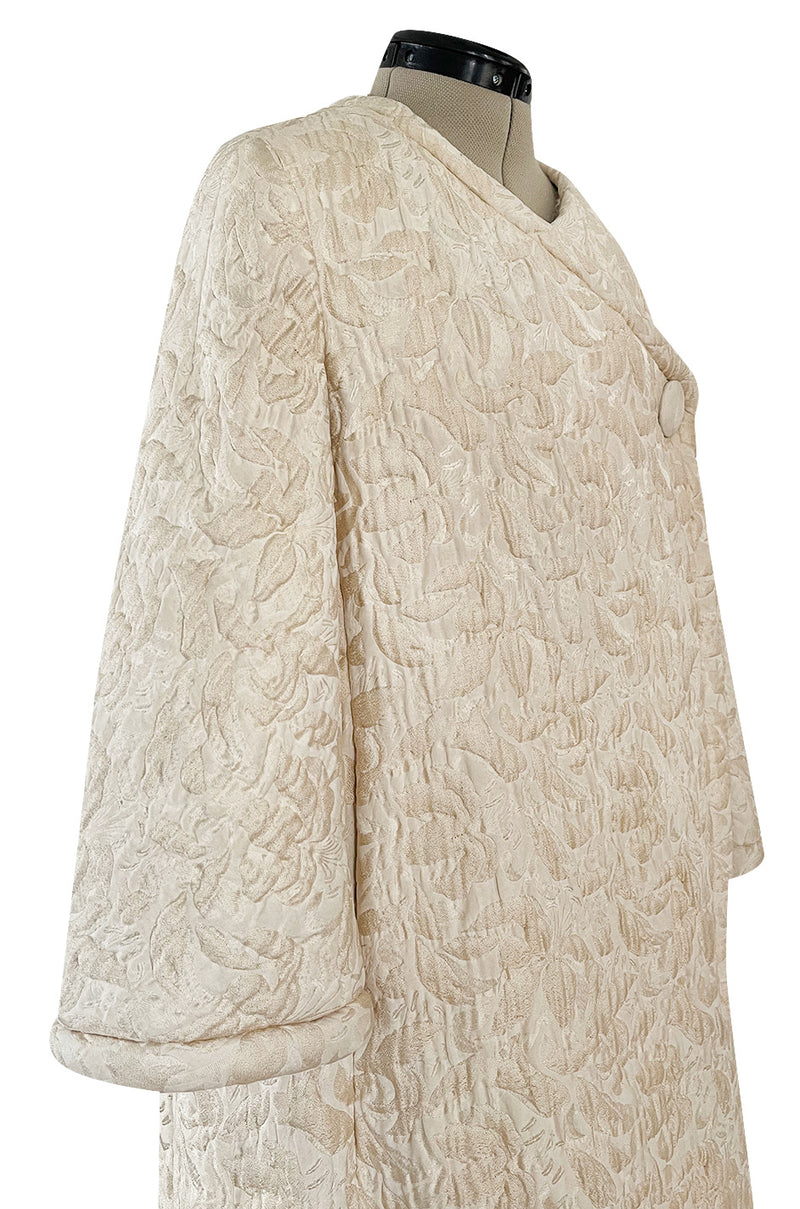 Gorgeous Fall 1965 Nina Ricci Haute Couture Ivory Silk  Brocade Coat w Soft Sheepskin Lining