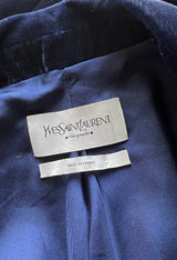 Runway Fall 2002 Yves Saint Laurent Blue Velvet Jacket w Long Sleeves & Tuxedo Collar