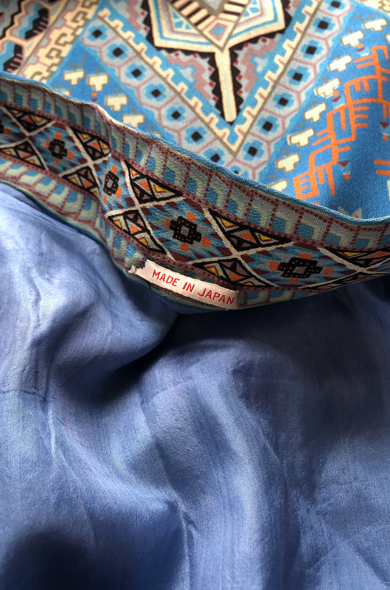 1920s Unusual Blue Printed Silk Japanese Tourist Kimono Jacket