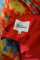 c.1998 Sully Bonnelly Red & Gold Floral Strapless Trained Dress